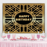 Lofaris Gold Abstract Line And Black Happy Birthday Backdrop